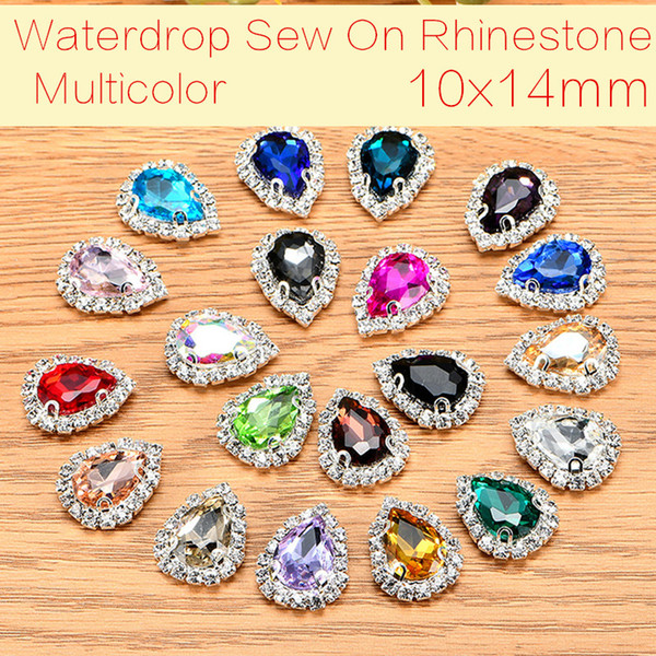 10x14mm 50pcs/lot Teardrop Glass Crystal Buttons Sew On Rhinestones With Claw DIY Decoration Hair Crafts