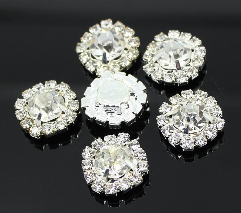 100pcs 15mm Round Rhinestone Embellishments Buttons Flat Back Clear Crystal Cluster Buckle Wedding Decoration