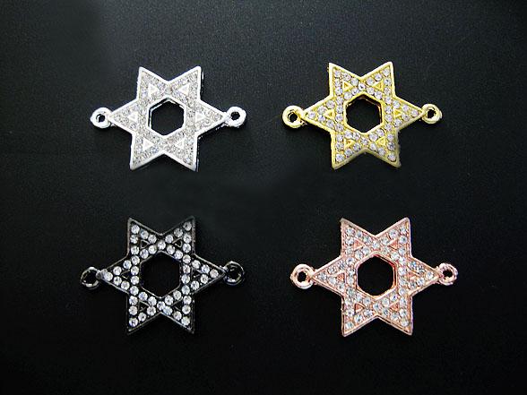 40PCS Mixed Plated SideWays Crystal Rhinestones Star of David Metal Bracelets Connector Charm Beads