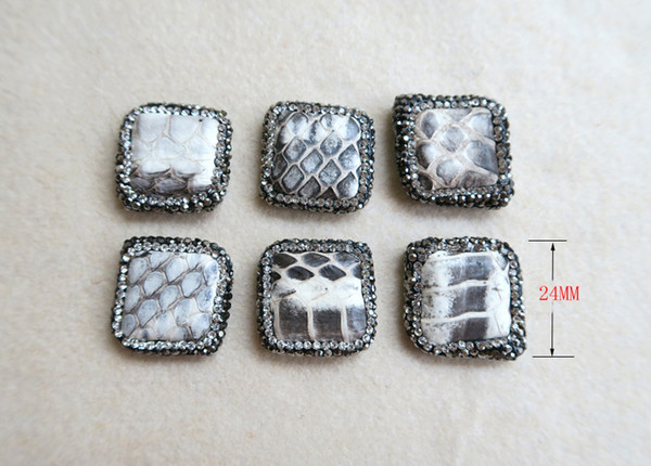 10Pcs Natural square Snakeskin Stone Beads Pave Rhinestone Connector Spacer Bead For DIY Making Bracelet necklace Jewelry BD46