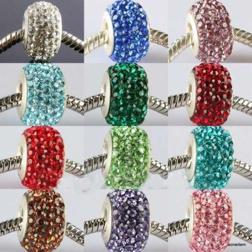 14MM New Resin Rhinestone Multicolor Crystal Beads, Silver Plated Core Big Hole Crystal European Bea