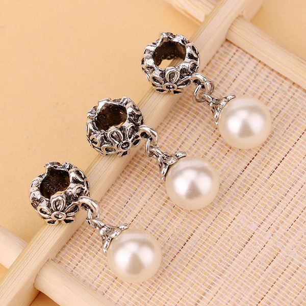 HOT SALE: 100pcs Fake Pearl Pandora Alloy DIY Round Dangle Bead Pendant Fit Charm European Bracelet