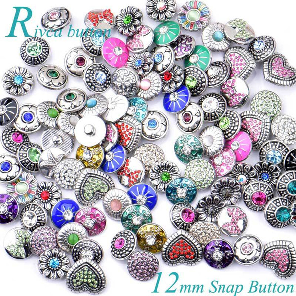 50PCS 12MM Rivca Snaps Button Jewelry Rhinestone Loose Beads Mixed Style Fit For Noosa Leather Bracelets Necklace Jewelry DIY Accessories