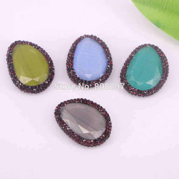 8Pcs Mixed Color Cat Eye Stone Druzy Beads, Pave Crystal Rhinestone Gem stones Charm Connector Jewelry