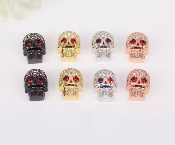 10pcs Micro Pave CZ Skull connector Beads,Charm Metal Copper Cubic Zirconia Skull beads For Jewelry Making