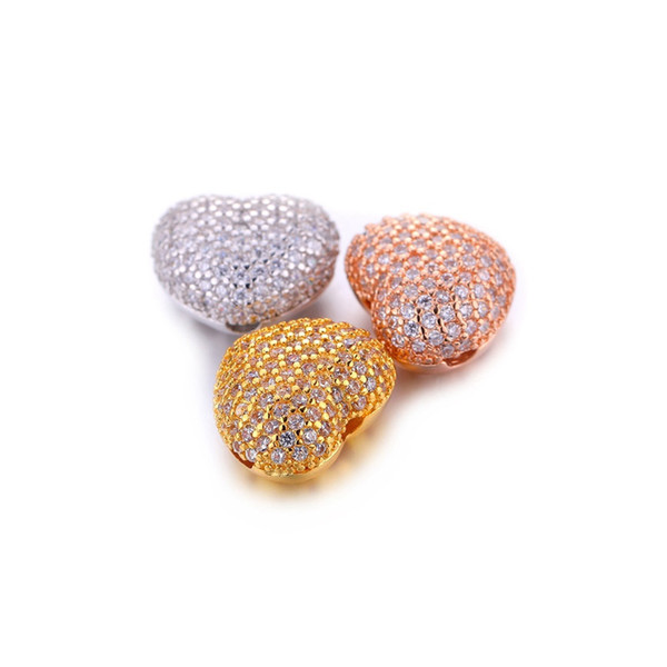 Wholesale Diy Jewelry Fashion Findings Components Micro Pave CZ Rhinestone Spacer Beads Charms Luxury Cubic Zirconia Crystal Heart Bead Fits