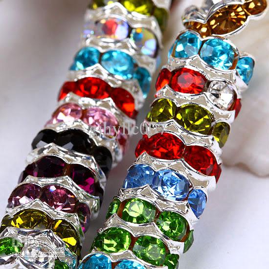 HOT 6/7/8MM 1000pcs Silver plated Mixed ( B Rhinestone ) Crystal spacer Wave Beads Jewelry Findings