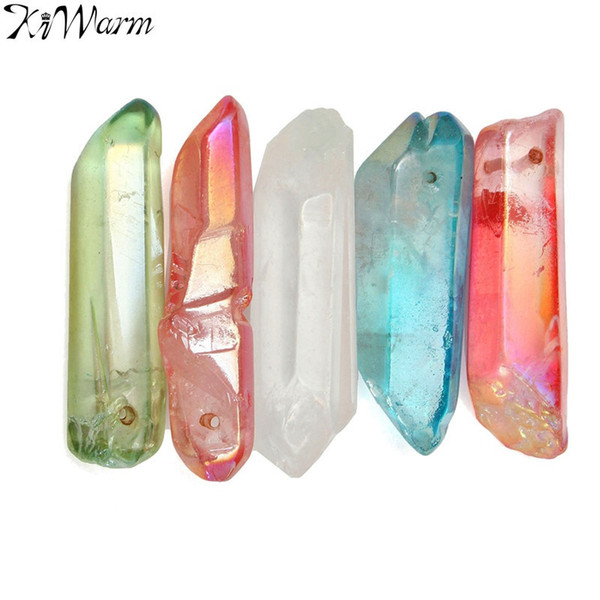 Kiwarm Wholesale 5pcs Rainbow Titanium Aura Quartz Crystal Point Coloured Stones Specimen Minerals For Home Decor Crafts C19041101