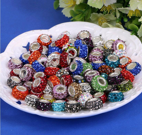 Wholesale Silver Plated Beads Fit European Bracelets Resin Rhinestones Assorted Shamballa Beads for Charm Bracelets Necklace Sale