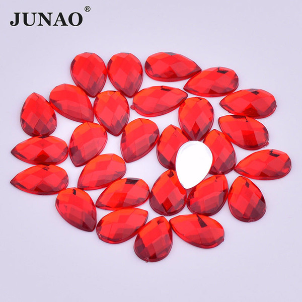 JUNAO 100pcs 18*25mm Big Size Red Color Drop Rhinestones Flatback Acrylic Strass Appliques Glue On Crystal Stones For DIY Jewelry Dress