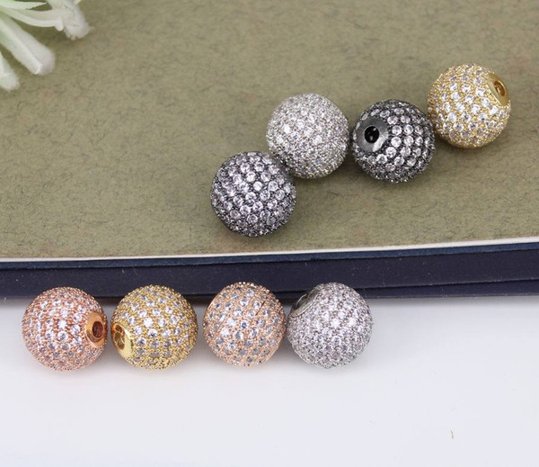 20pcs 6/8/10/12mm Metal Copper Round shape Micro Pave White CZ Spacer Loose Beads For Jewelry Making