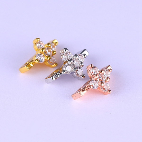 Wholesale Jewelry Making Supplies Copper Cubic Zirconia Rhinestone Crystal Flower Spacers Bars 2 hole Connectors DIY Jewellery Fittings Fits