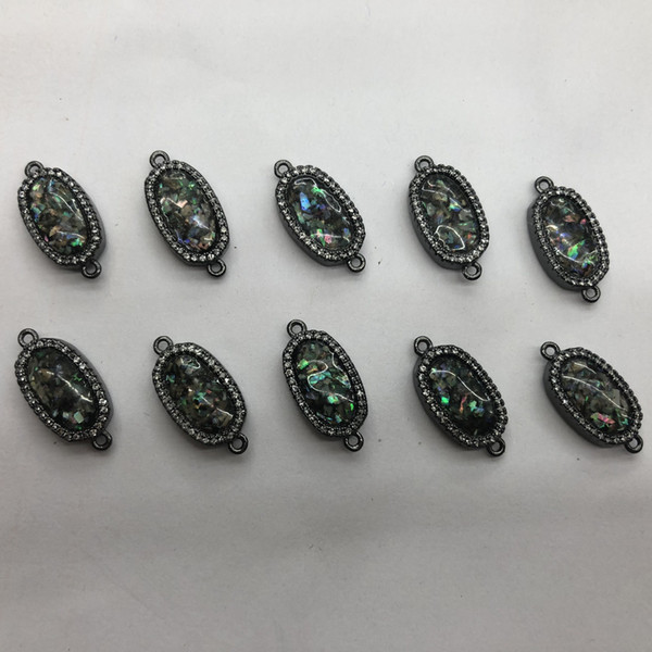 10 PC micro gun black shell inlay zircon elliptic connector beads found loose bead jewelry by hand