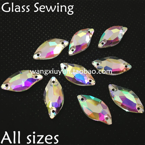 9x20mm 14x30mm Leaf Crystal Sew On RhineStone AB Color Beauty Fish Sewing Glass Stone For Dress