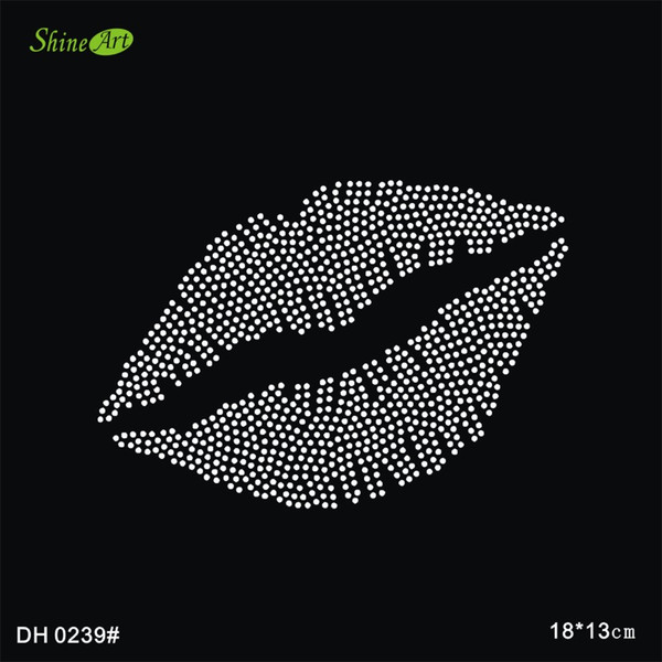 Free shipping Best Crystal Lips Rhinestone Motif Transfer, Iron On Rhinestone Transfer Design DIY DH0239#