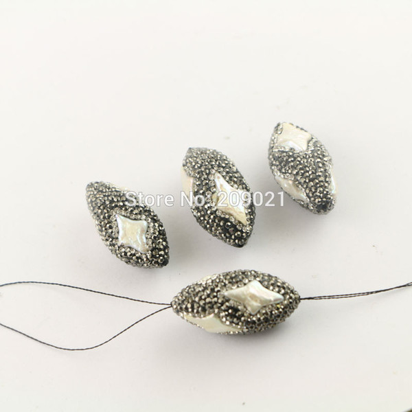 DIY Loose Bead ~ 10pcs Shell Pave Rhinestone Olive shape Spacer Beads Jewelry Making Finding