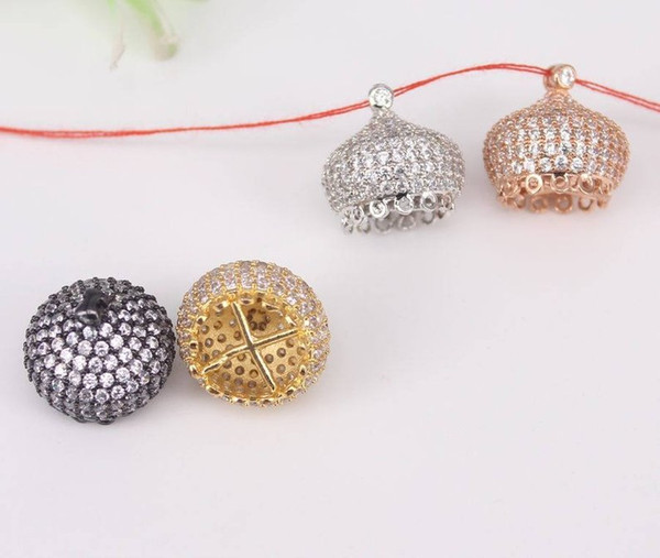 10pcs Micro Paved CZ Crown Shape Metal Bead Caps with loops at bottom fit Beads Tassel Pendant making Jewelry Findings