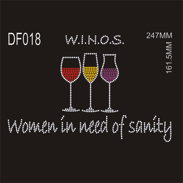 WINOS Women in need of sanity colofull glass hot fix rhinestone custom design transfer iron on garment 30piece