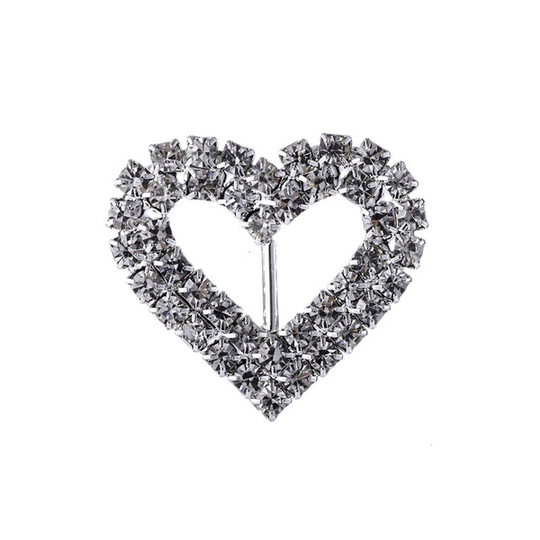 20Pcs/Set 26*28mm Heart Rhinestones buckles Diamonte Silver Wedding Supplies Card Accessory Ribbon Decorative Deduction DIY