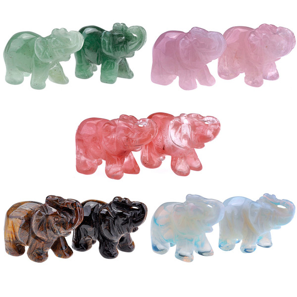 Sunligoo Opal Opalite Tiger Eye Elephant Natural Stone Carved 1.5inch Figurine Chakra Bead Healing Crystal Reiki Feng Shui Decor C19021601