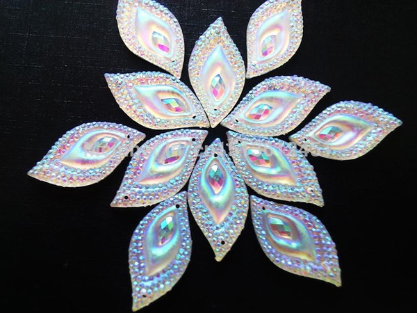 Wholesale-Sew on flatback gem stones AB colour Navette eye shape 15*30mm resin crystal dazzling rhinestones 15pcs/lot