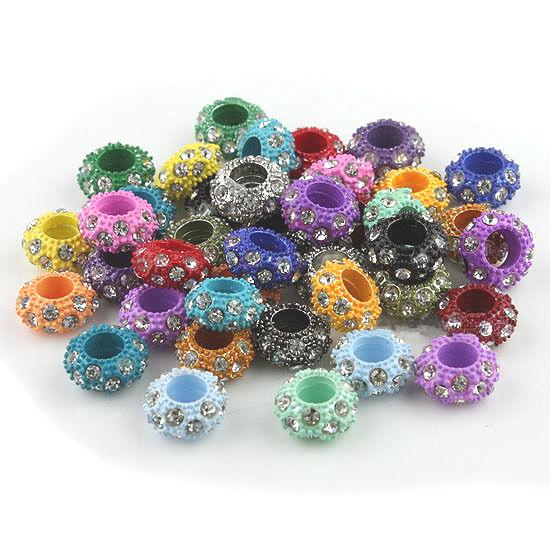 100pcs Clear Rhinestone Crystal Mixed Colors Alloy Rondelle Spacer Big Hole Charm European Beads For Making Jewelry Bracelets