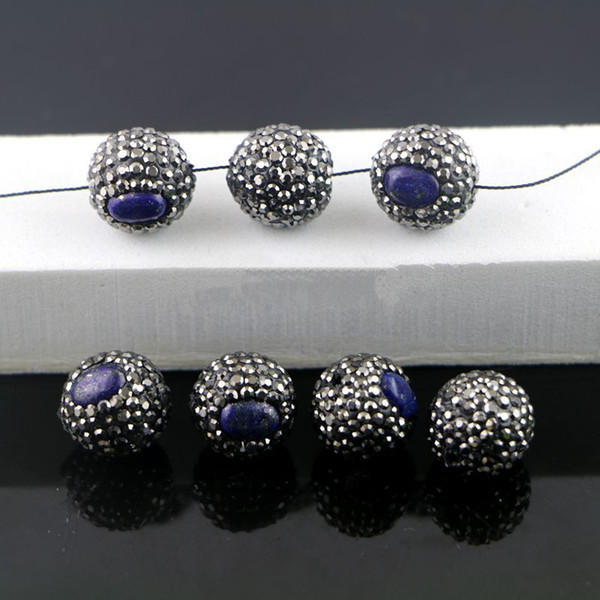 DIY 20Pcs Lapis lazuli Druzy Connectors, Pave Rhinestone Loose Spacer Ball Connector Beads Jewelry Making