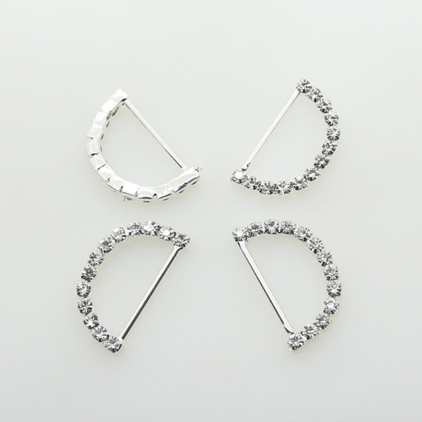 100pcs/set 26*15mm Silver Moon Shape Rhinestone Buckles Jewelry Fitting Crystal Buckle for Dresses Belt&Shoes Wedding Card Decor