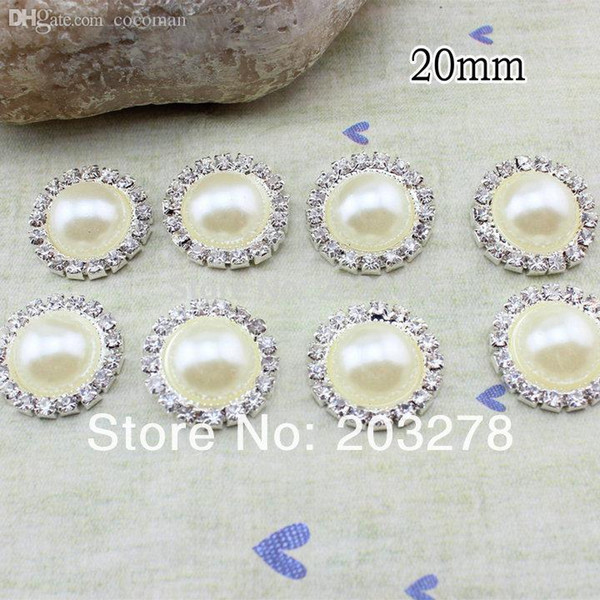 Wholesale-20mm Pearl Simplicity Button for flower cloth hat shoes, Bling Pearl Button Alloy Metal Buttons Flat Back,Accessory wholesale