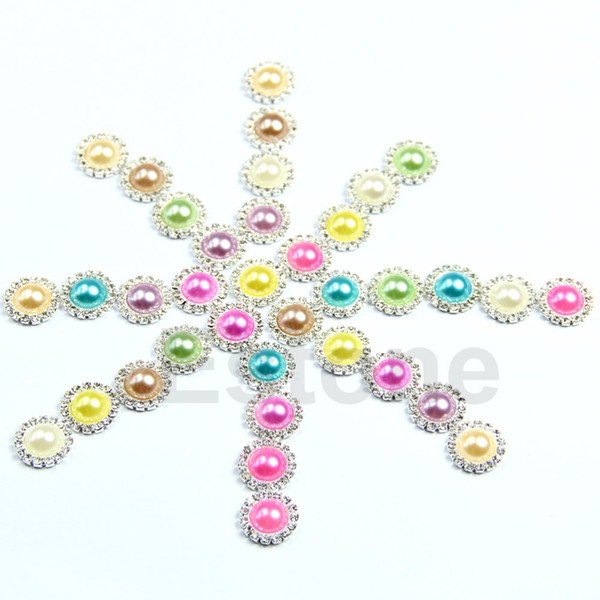 Wholesale-F85 Free Shipping 20pcs/lot Rhinestone Pearl DIY Round Button Sewing Craft Wedding Embellishment