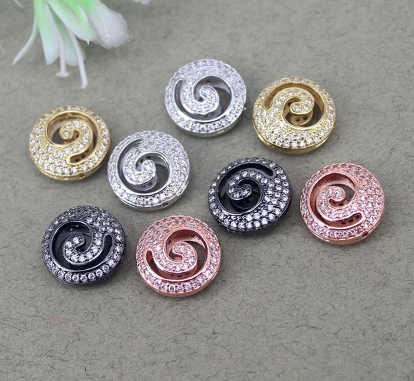 10pcs 15mm Metal Copper Micro Pave CZ Rondelle Spacer Loose Beads,Cubic Zirconia Connector beads For Jewelry Making