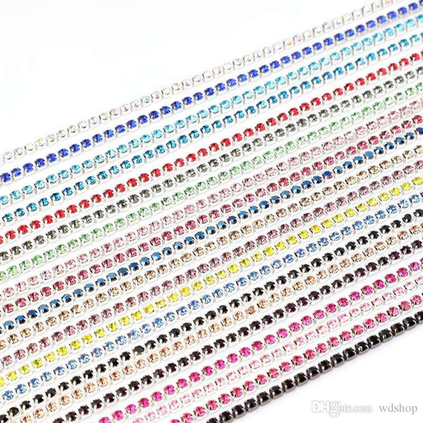 Wholesale 2mm-3mm 10 Yards/Lot Silver Base Claw Rhinestone Chain Multicolor Sew On Garment Jewelry Bag Shoes Accessories Crystal Chains