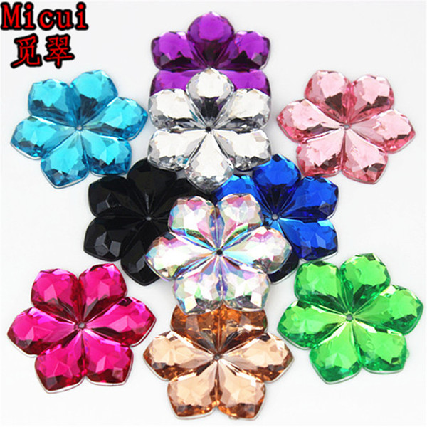 Micui 50PCS 28mm Flower shaped Acrylic Rhinestones crystal Stones Flatback For Clothes Dress Decorations Jewelry Accessories ZZ266