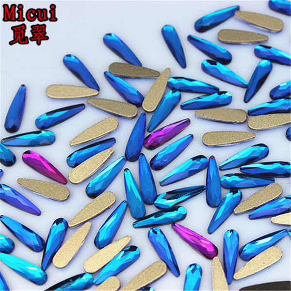 Micui 60pcs Drop Blue Fire color Glass Crystal Flat back Rhinestones Glue On Non Hotfix 3D Nail Art Decoration ZZ66