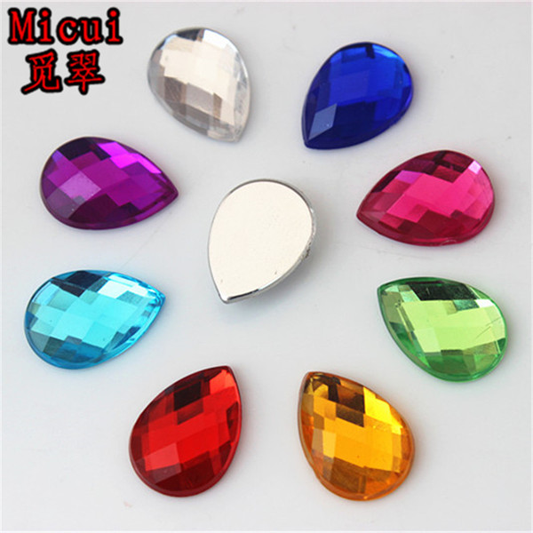 Micui 200PCS 10*14mm Acrylic Rhinestone Water Drop Acrylic Flatback Strass Crystal Stones For Dress Crafts Decorations ZZ496