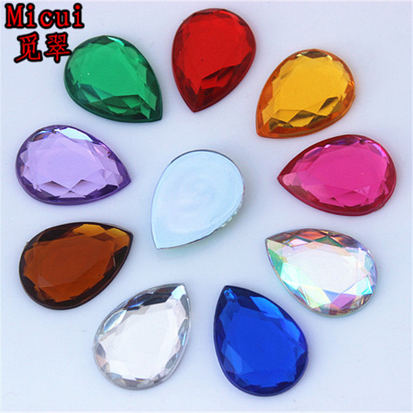 Micui 50PCS 18*25mm Drop Shape Crystal AB Rhinestones Flatback Acrylic Crystal Stones Non Sewing Scrapbook Beads for Dress Jewelry DIY ZZ715