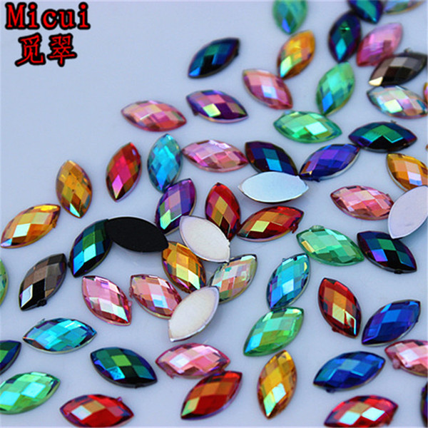 Micui 500pcs 5*10mm Crystal AB Color Superior Taiwan Acrylic Flat Back Rhinestones Horse eye Acrylic Rhinestone No Hole ZZ366