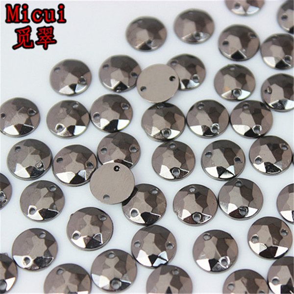 Micui 500PCS 8mm Gun black Round Rhinestones Sew On Acrylic Crystals Stone Sewing Flatback Appliques for Crafts Clothes ZZ734H