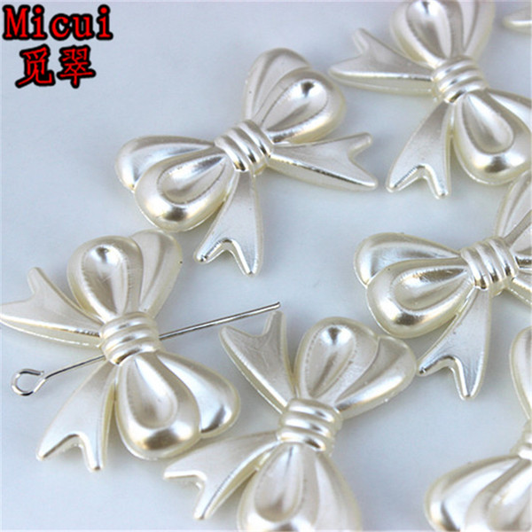 Micui 50PCS 23*30mm Bow Beads ABS Plastic Imitation Pearls Hole Beads clothing Jewelry Accessories DH357