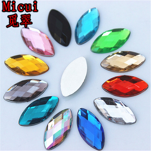 Micui 200PCS 9*18mm Mix Color Horse Eye Crystals Flatback Beads Acrylic Rhinestone Crystal Stones Non Hotfix Crafts DIY ZZ770