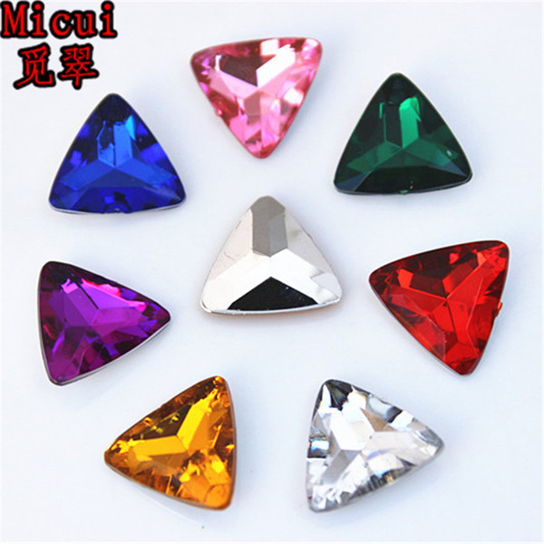 Micui 100PCS 15mm Mix Color triangle Crystal Rhinestones Pointback Fancy Stones Acrylic Rhinestones Strass Crystal Stones Applique ZZ767