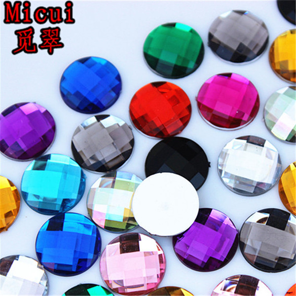 Micui 200PCS 14mm Round Crystal Flatback Mix Color Acrylic Rhinestone Glue On Strass Crystals Stones Gems No hole For Jewelry Crafts ZZ136