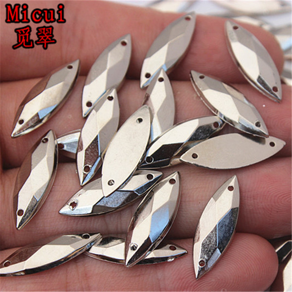 Micui 200PCS 7*20mm Horse eye Rhinestones Sew On Acrylic Crystals Stone Sewing Flatback Appliques for Crafts Clothes ZZ733D