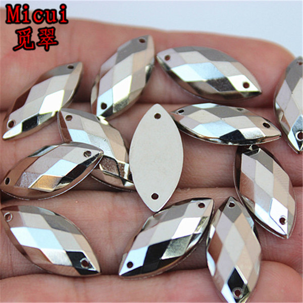 Micui 200PCS 9*20mm Horse eye Acrylic Rhinestones Sew On Crystals Stone Sewing Flatback Appliques for Crafts Clothes ZZ734E