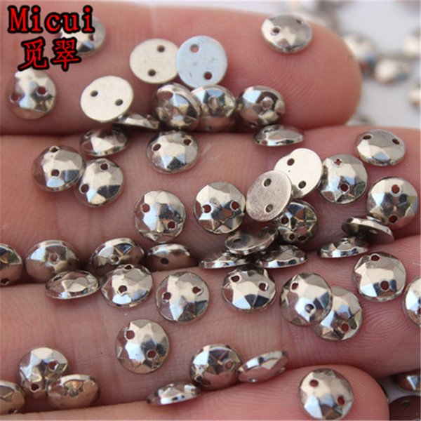 Micui 500PCS 6mm Round Acrylic Rhinestones Sew On Crystals Stone Sewing Flatback Appliques for Crafts Clothes ZZ734AB