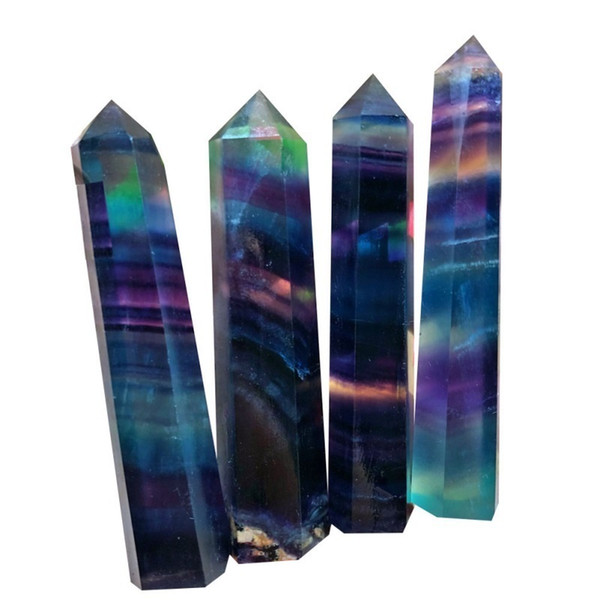 Colorful Striped Fluorite 100% Natural Quartz Crystal Point Healing Hexagonal Wand Treatment Stone Home Decoration C19041101