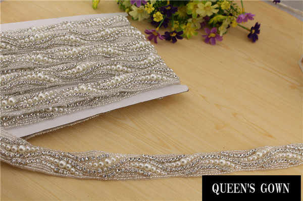 Wholesale-Rhinestone decoration Crystal Rhinestone Applique Beaded Trim for Wedding dressBridal Sash,Headband costume sewing trims