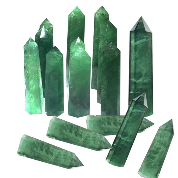 100% Natural Fluorite Quartz Crystal Green Striped Fluorite Point Healing Hexagonal Wand Treatment Stone Home Decoration C19021601