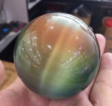 Rare Natural Quartz color Cat Eye Crystal Healing Ball Sphere 50mm Stand