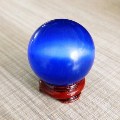 40MM + STAND Sell ASIAN QUARTZ DEEP BLUE CAT EYE CRYSTAL BALL SPHER